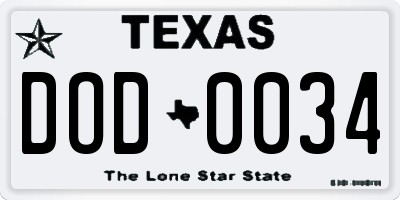 TX license plate DOD0034
