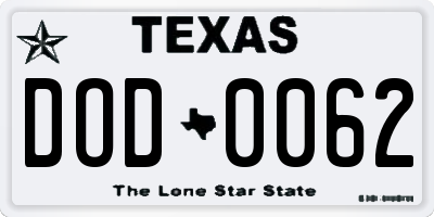 TX license plate DOD0062