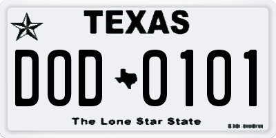 TX license plate DOD0101