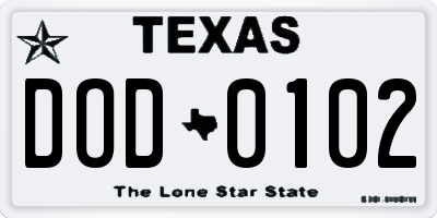 TX license plate DOD0102