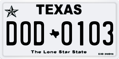 TX license plate DOD0103