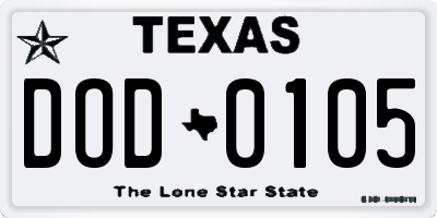 TX license plate DOD0105