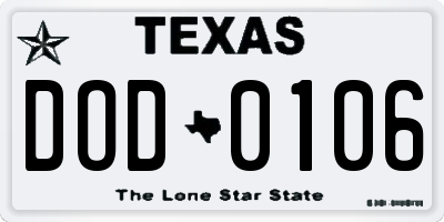 TX license plate DOD0106