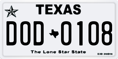 TX license plate DOD0108