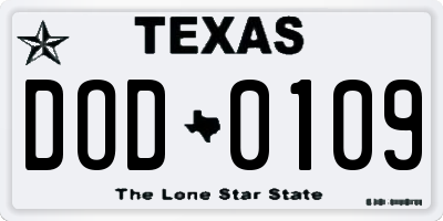 TX license plate DOD0109