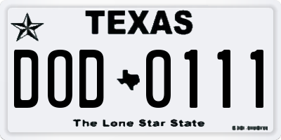 TX license plate DOD0111
