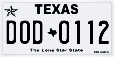 TX license plate DOD0112