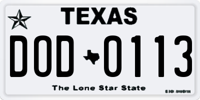 TX license plate DOD0113