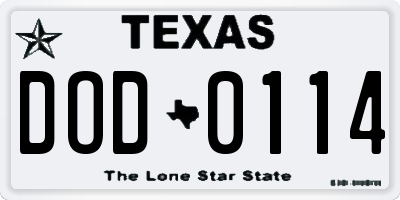 TX license plate DOD0114
