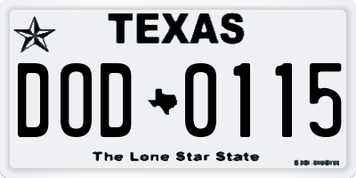 TX license plate DOD0115