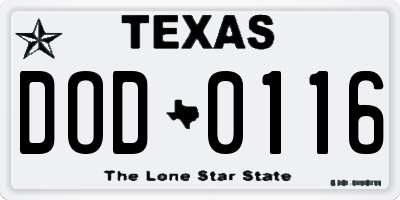 TX license plate DOD0116