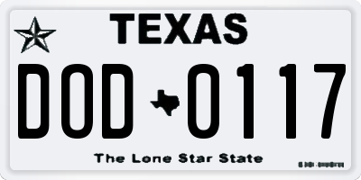 TX license plate DOD0117