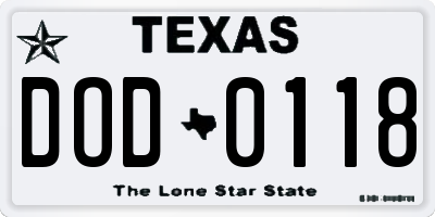 TX license plate DOD0118