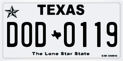 TX license plate DOD0119