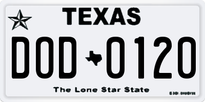 TX license plate DOD0120