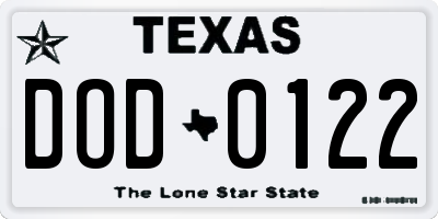 TX license plate DOD0122