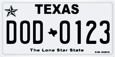 TX license plate DOD0123