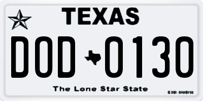 TX license plate DOD0130