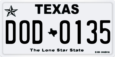TX license plate DOD0135