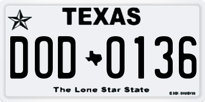 TX license plate DOD0136