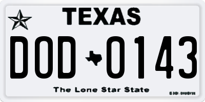 TX license plate DOD0143