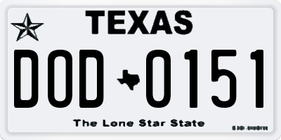 TX license plate DOD0151