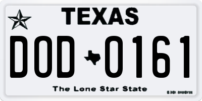 TX license plate DOD0161
