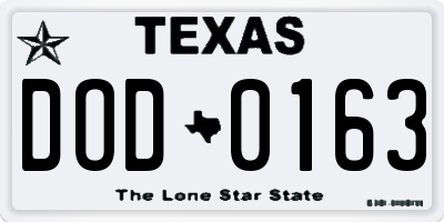TX license plate DOD0163