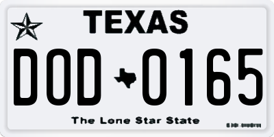 TX license plate DOD0165