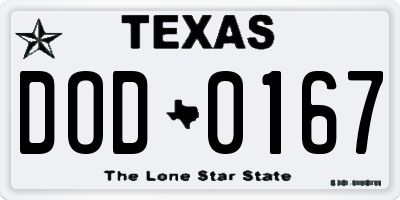 TX license plate DOD0167