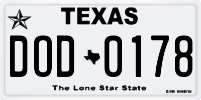 TX license plate DOD0178