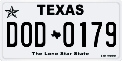 TX license plate DOD0179