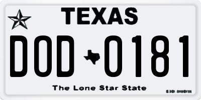 TX license plate DOD0181