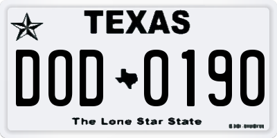 TX license plate DOD0190