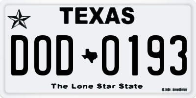 TX license plate DOD0193