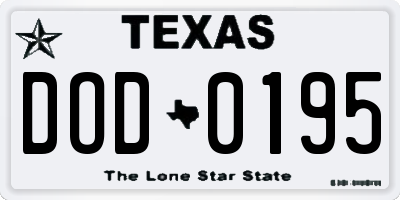 TX license plate DOD0195