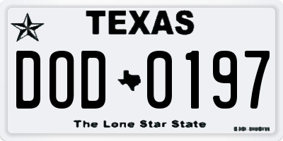 TX license plate DOD0197