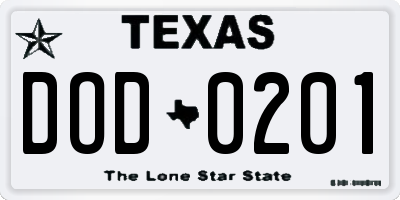 TX license plate DOD0201