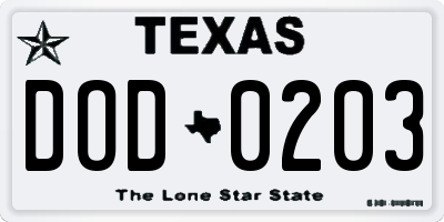 TX license plate DOD0203