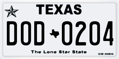 TX license plate DOD0204