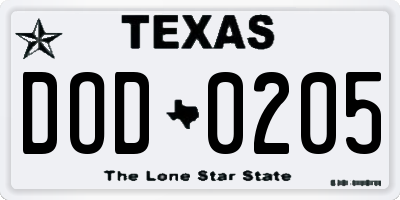 TX license plate DOD0205