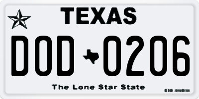 TX license plate DOD0206