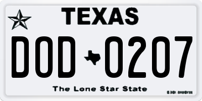 TX license plate DOD0207