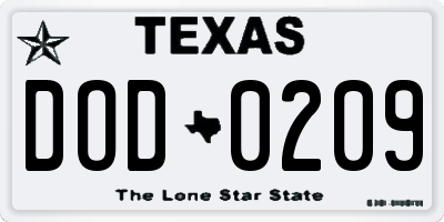 TX license plate DOD0209
