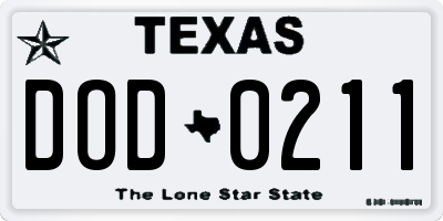 TX license plate DOD0211