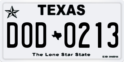 TX license plate DOD0213
