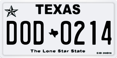 TX license plate DOD0214