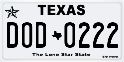 TX license plate DOD0222