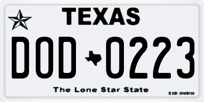 TX license plate DOD0223