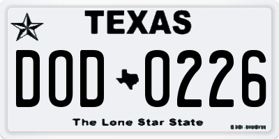 TX license plate DOD0226